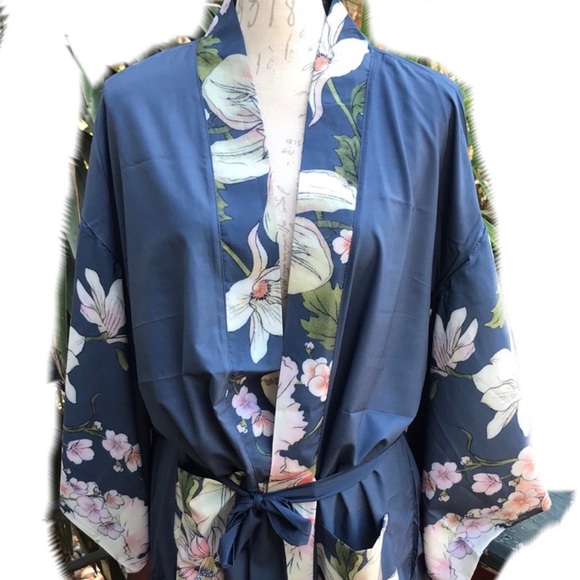New! Blue Floral Duster Kimono - Picture 7 of 9